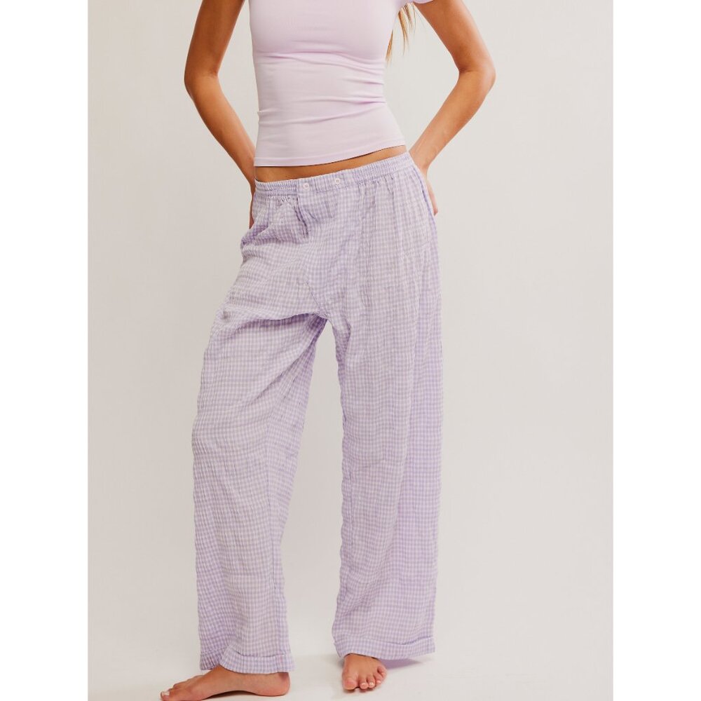 Free People Lavender Gingham Wide-Leg Pajama Pants